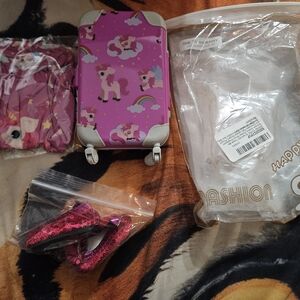 Pink Doll Unicorn Rolling Suitcase